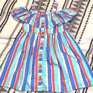 Stripe Peek-a-Boo Shoulder Dress (3T)